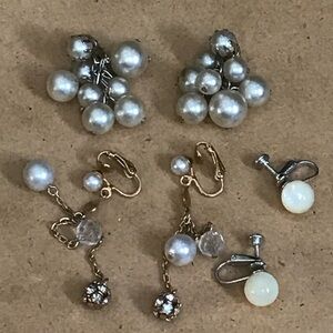 Lot of 3 Vintage Pearl Rhinestone Moonglow Clip-On Earrings Dangle Cluster